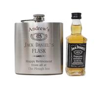 Regalo Silver JD Design Hip Flask (Old No.7 5cl, No Gift Box) | Regalo personalised silver JD design hip flask with one Jack Daniel's 5cl miniature; optional magnetic gift box.