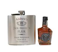 Regalo Silver JD Design Hip Flask (Single Barrel Select 5cl, Magnetic Box) | Regalo personalised silver JD design hip flask with one Jack Daniel's 5cl miniature; optional magnetic gift box.