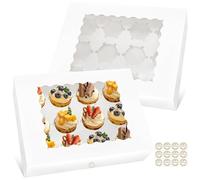 Regaosly 8Pcs Pop-Up Cupcake Boxes 12 Hole White Cupcake Box - No folding required, 32.5 * 25 * 9cm / 12.8 * 9.8 * 3.5inch
