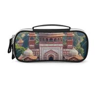 Regarding India Pencil Case with Handle, Large Capacity PU Leather Pencil Bag Office Organizer, Portable Cosmetic Bag for Travel, Home