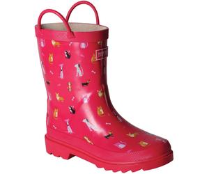 Regatta Girls Puddleduck Welly Printed Full Rubber Wellington Boots - Pink - Size UK 3