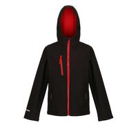 Regatta Kids Ablaze 3 Layer Hooded Soft Shell Jacket - Black/Classic Red - 12-13 Years - Black/Classic Red - 100% Polyester