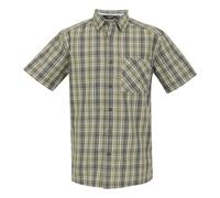 (L, Golden Sand/Treetop) Regatta Mens Mindano IX Checked Short-Sleeved Shirt