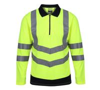 Regatta Mens Regular Fit Long Sleeve Polo Shirt in Yellow/Navy - Size Small