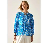 Regatta Primden Cotton Rich Tie Neck Blouse With Linen Blue