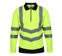 Regatta Professional Men's Quick-Drying Hi-Vis Long Sleeved Polo Shirts Yellow Navy, Size: Xxl