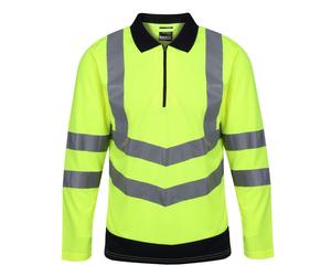 Regatta Professional Unisex Adult High-Vis Long-Sleeved PoloS Yellow/Navy GT476