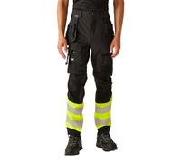 Regatta Professional Men's Water-repellent Hi-vis X-pro Stretch Holster Trousers Class 1 Black Yellow, Size: 34 R