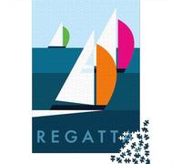 Regatta Sailing Boats Minimalist Art Jigsaw Puzzle 1000 Pieces, Historic Square Architecture, Thick Cardboard Pieces, Birthday Gift for Home Décor Fans, Paper Board, 52x38cm/1000pcs