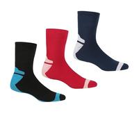 Regatta Womens 3 Pack Outdoor Lifestyle Sock Black Cherry Pink Dark Denim, Size: UK 3-5