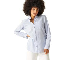 Regatta Womens/Ladies Primevere Long-Sleeved Striped Shirt, Hydrangea Blue, Size 14 UK, Soft Touch Cotton Linen Blend