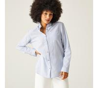 Regatta Women's Primevere Cotton-Blend Long Sleeve Shirt Hydrangea Blue Ticking Stripe Size 14