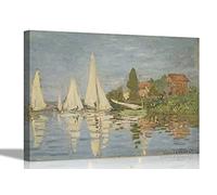Regattas at Argenteuil By Claude Monet Canvas Pictures Framed Prints Wall Art Home Office Work Framed Hanging Artwork 60 x 40cm (24 x 16 inches)