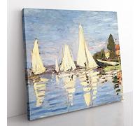 Regattas At Argenteuil by Claude Monet Classic Painting Canvas Wall Art Print Ready to Hang, Framed Picture for Living Room Bedroom Home Office Décor, 50x50 cm (20x20 Inch)