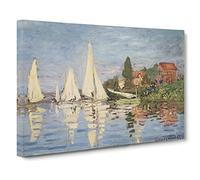 Regattas At Argenteuil By Claude Monet Classic Painting Canvas Wall Art Print Ready to Hang, Framed Picture for Living Room Bedroom Home Office Décor, 20x14 Inch (50x35 cm)