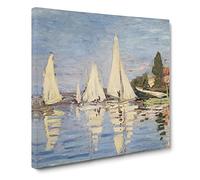Regattas At Argenteuil by Claude Monet Classic Painting Canvas Wall Art Print Ready to Hang, Framed Picture for Living Room Bedroom Home Office Décor, 20x20 Inch (50x50 cm)