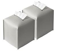 REGELETO 2 Pack Grey Tissue Box Cover, Pu Leather Square Tissue Box Holder with Bottom Belt Modern Style Tissue Box Organizer for Home, Car, Hotel, Office 5"X5"X5" (Grey-2Pack)