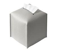 REGELETO Square Tissue Box Cover, Pu Leather Tissue Box Holder with Bottom Belt Modern Stylish Tissue Box Organizer for Bathroom, Bedroom, Hotel, Office Desk 5"X5"X5"-Grey