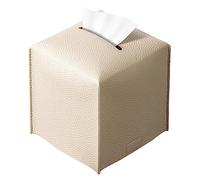 REGELETO Square Tissue Box Cover, Pu Leather Tissue Box Holder with Bottom Belt Modern Stylish Tissue Box Organizer for Bathroom, Bedroom, Hotel, Office Desk 5"X5"X5"