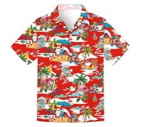 Regenboog Men 4th of July Patriotic Shirt,USA Flag Print Short Sleeve Button Down Shirt,Men Hawaiian Neon Funny Beach Top, Christmas Red, XX-L