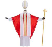 Regenboog Pope Costume Men,Adult Pontiff Biblical Catholic Cardinal Bishop Outfit,Pastor Robe,Saint Cross Staff,Clergy Robe,Halloween Costume,Size M(Plus)