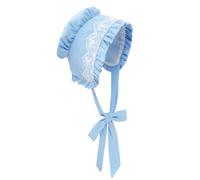 Regency Cotton Bonnet 19th Century Empire Style Cap with Ruffled Brim(blue)