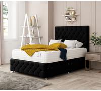 Regency Divan Bed With 2 drawers, Mattress & 54" Floor Standing Headboard - Plush Velvet Bed Choices Black Small Double