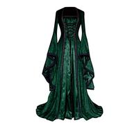 Regency Dress Medieval Victorian Dress Women Renaissance Court Regency Maxi Dress Halloween Costumes with Trumpet Sleeves Retro Party Cocktail Fancy Dress Gothic Steampunk Dress Green