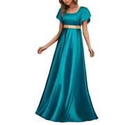 Regency Dress, Renaissance Dress, Regency Dresses for Women Costume with Sash Empire Waist Ruffle Puff Sleeve Long Satin Gown for Parties, Weddings and Gala Dark Blue