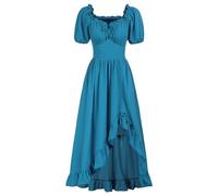 Regency Dress Renaissance Dresses for Women UK Short Sleeve Vintage Medieval Ruffle Dresses Victorian Dresses Pirate Peasant Dress Halloween Costumes Gothic Court Flowy Dresses Blue