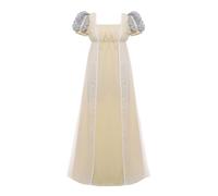 Regency Dress Women Empire Waist Long Regency Era Costume Jane Austen Tea Party Victorian Ball Gown, Beige, S