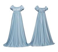 Regency Dresses for Women Plus Size Vintage Medieval Maxi Dresses Elegant Party Renaissance Costume Empire Waist Ruffled Puff Sleeve Long Dress for Parties, Weddings Halloween 01 Light Blue L