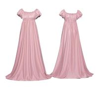 Regency Dresses for Women Plus Size Vintage Medieval Maxi Dresses Elegant Party Renaissance Costume Empire Waist Ruffled Puff Sleeve Long Dress for Parties, Weddings Halloween 01 Pink 3XL