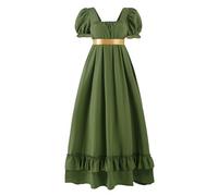 Regency Dresses for Women Regency Era Dress Empire Waist Victorian Tea Party Ball Gown with Satin Sash, Army Green, S