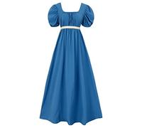 Regency Dresses for Women with Satin Sash Ruffled Puff Sleeve Empire Waist Dress Gown, Royal Blue, L