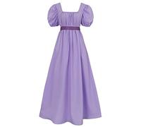 Regency Dresses for Women with Satin Sash Ruffled Puff Sleeve Empire Waist Dress Gown, Violet, S