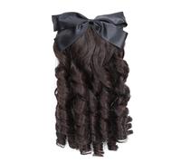 Regency Ponytail Hairpiece with Bow Spiral Curl Synthetic Half Wig Historical Colonial Women Costume (Dark Brown)
