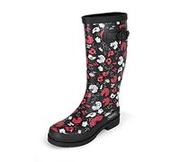 Regenliebe Women's Blossom Night High Long Shaft Wellington Boots, Black / White / Red, 9 UK