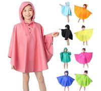 Regenponcho Wasserdicht Mädchen Regenmantel mit Kapuze Knöpfen Atmungsaktiv Regenjacke Wiederverwendbar EVA Outdoor Regenmantel Regencape Leichte Regenjacke (Green, 2-4 Years)