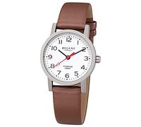 REGENT 12090311 Women's Analogue Quartz Watch with Leather Strap, Silver-Brown, Modern