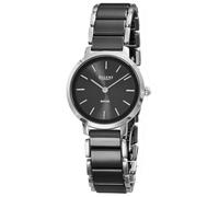 REGENT F-1627 Women's Watch Stainless Steel Silver Black Sapphire Glass Ceramic Band 30mm Quartz