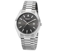 REGENT F-1644 Men's Stainless Steel Silver Tone Watch - Grey Sunray Dial Date Luminous Hands Mineral Glass 39mm 5ATM Quartz