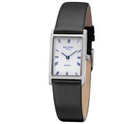REGENT Ladies Rectangular Watch F-1300 Leather Strap 18 mm Quartz Silver Dial
