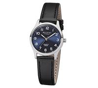 Regent ladies watch Elegant Analogue leather strap, black, quartz watch dial blue UR2113419