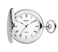 REGENT Men's Pocket Watch Savonnette 47 mm Mechanical Hand Winding Roman Numerals, P-718 - Silver, Classic