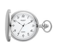 Regent Men's Pocket Watch Savonnette Flip Cover 47mm Quartz White Dial Arabic Numerals, P-735 - Silver