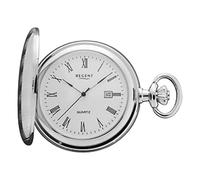 Regent Men's Pocket Watch Savonnette Flip Cover 47mm Quartz White Dial Roman Numerals Date, P-737 - Silver