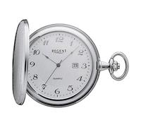 REGENT Men's Pocket Watch Savonnette Hinged Lid Stainless Steel 48 mm Diameter Quartz Date in Various Variations, P-751 - Silver / Silver Arabic Numerals, Classic