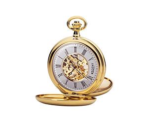 REGENT Men's Pocket Watch Savonnette Skeleton 51 mm Mechanical Hand Winding Roman Numerals in Various Designs, Gold grey, Classic