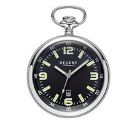 Regent Men's Pocket Watch Stainless Steel 50mm Quartz Black Dial Arabic Numbers Date P-742